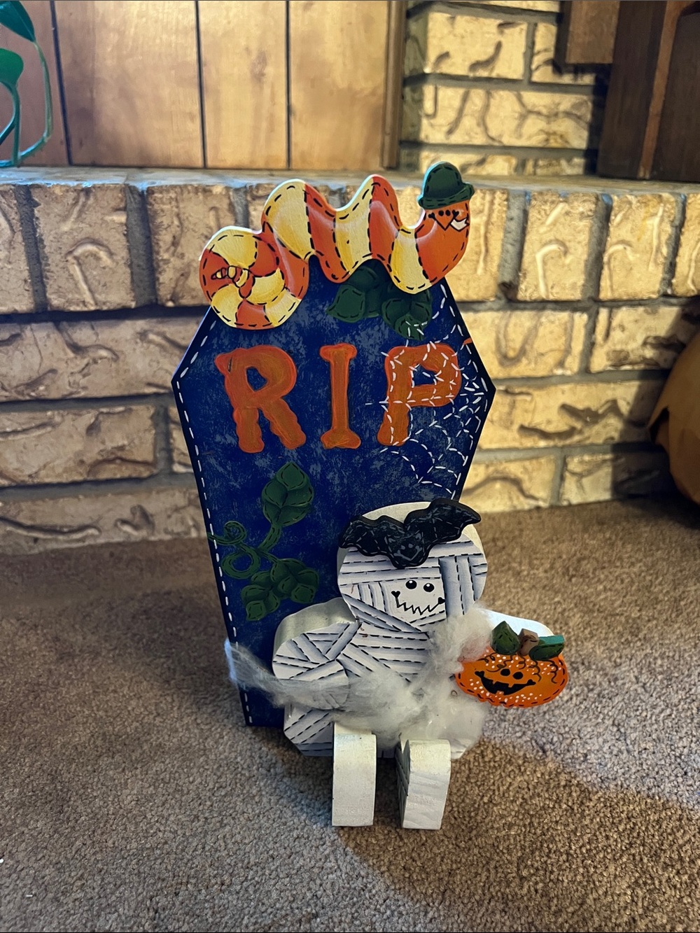 Halloween Mummy & Tombstone Wood Tabletop Décor - Blue, Orange, White